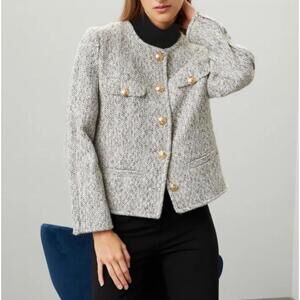 DEREK LAM Collective Blazer Women 38 Gray Tweed Jacket Wool Blend Career